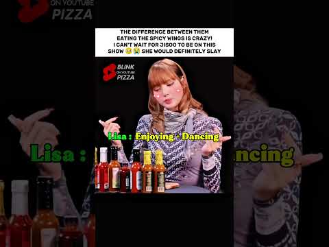 BLACKPINK members Jisoo, Jennie, Lisa, and Rosé taking on a spicy wings challenge, with Jennie looking distressed by the heat.