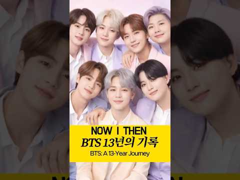BTS members' journey through 13 years, featuring group photos and milestone achievements