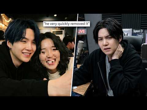 BTS Suga with long hair, collage of images from the YouTube video.