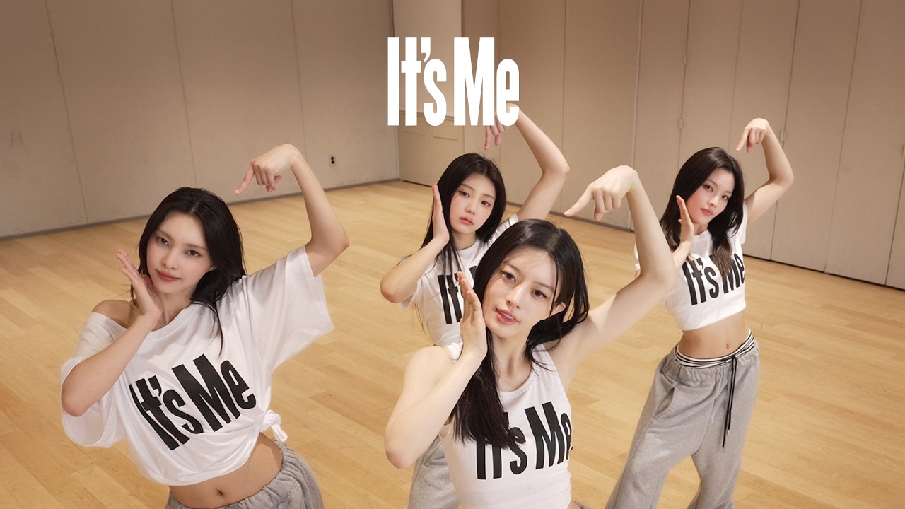 ILLIT members performing choreography in a dance practice video for 'It's Me'