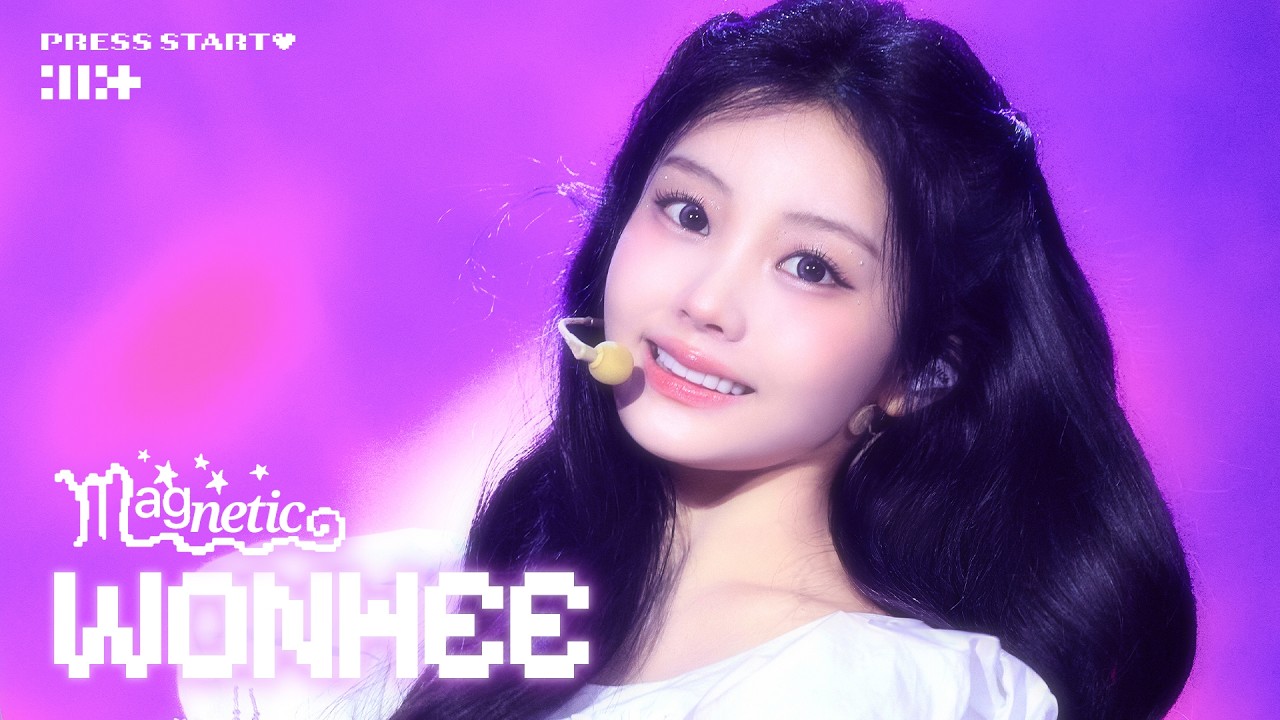 ILLIT's Wonhee in a performance still from the 'Magnetic' focus video