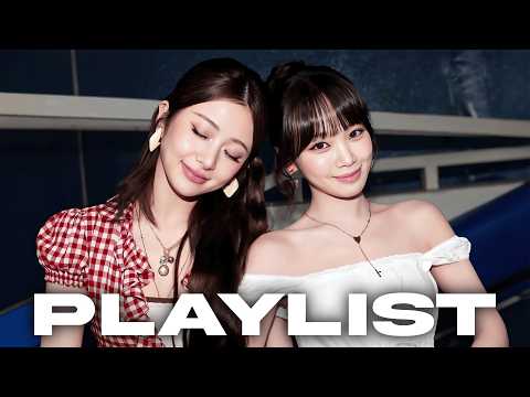 A YouTube video thumbnail showing a K-Pop playlist with various group logos including IVE, LE SSERAFIM, NMIXX, and aespa.