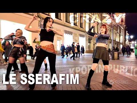 Group of dancers performing LE SSERAFIM's 'Crazy' dance cover in public in Moscow