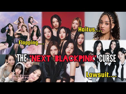 A collage of K-pop group names, including ITZY, NewJeans, and BLACKPINK, with a theme related to 'The Next BLACKPINK' discussion.
