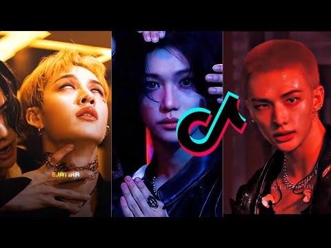Stray Kids members featured in a dynamic TikTok edit compilation thumbnail