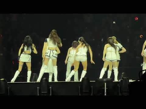 TWICE performing 'SET ME FREE' live on stage, captured in 4K resolution from a fan's perspective in the pit.