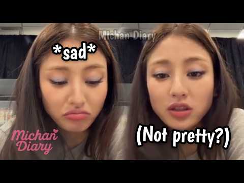 TWICE Jihyo on stage reacting to comments about comfortable outfits at a concert.