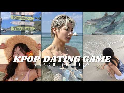 Screenshot of the KPOP DATING GAME | BEACH EDITION YouTube video featuring K-pop idols.