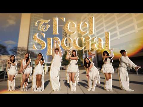 GT Seoulstice performing a dance cover of TWICE's 'Feel Special' in front of State Farm Arena in Atlanta.
