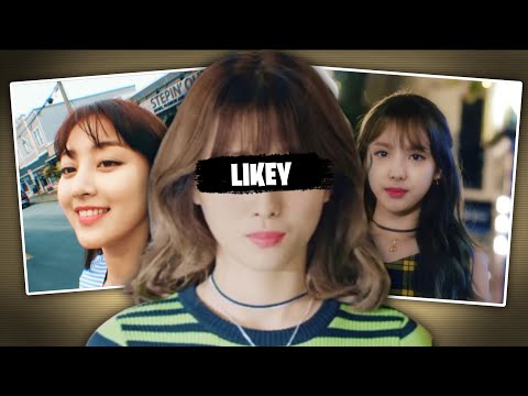 TWICE members in the 'LIKEY' music video, with text from EL MUNDO DEL KPOP's analysis video.
