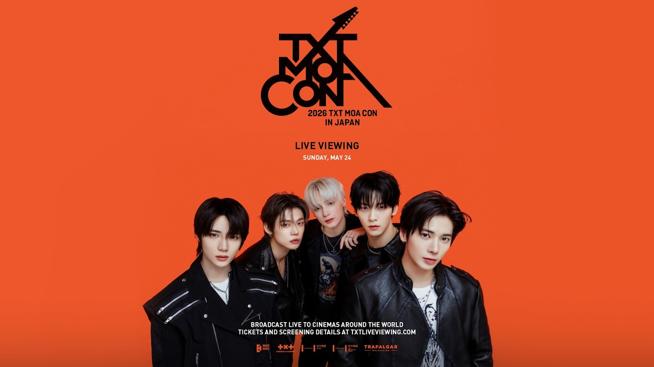 Screenshot from '2026 TXT MOA CON IN JAPAN: LIVE VIEWING' Official Trailer featuring TXT members.